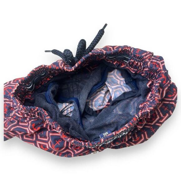 Vilebrequin Moorea Anchor Swim Trunks Boys Size 2 Red Navy Blue Anchor Print - Picture 4 of 7